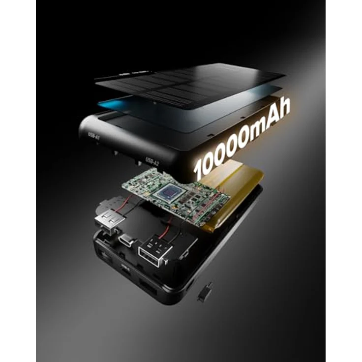 SBS Solar Ladegerät (10000 mAh, 10 W, 37 Wh), Powerbank, Schwarz – Bild 11