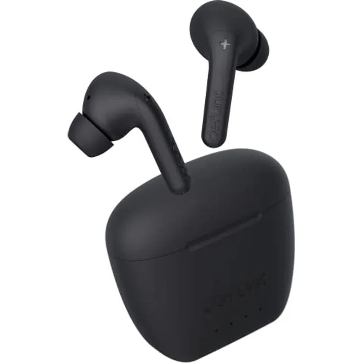 Defunc True Audio In-Ear True Wireless Ohrhörer, geringe Latenz, 5.3 Bluetooth Dual Kopfhörer, 30 Min. Schnellladekoffer, Touch-Steuerung, IPX4 wasserdicht & 3 Ohrstöpsel-Größen, Schwarz