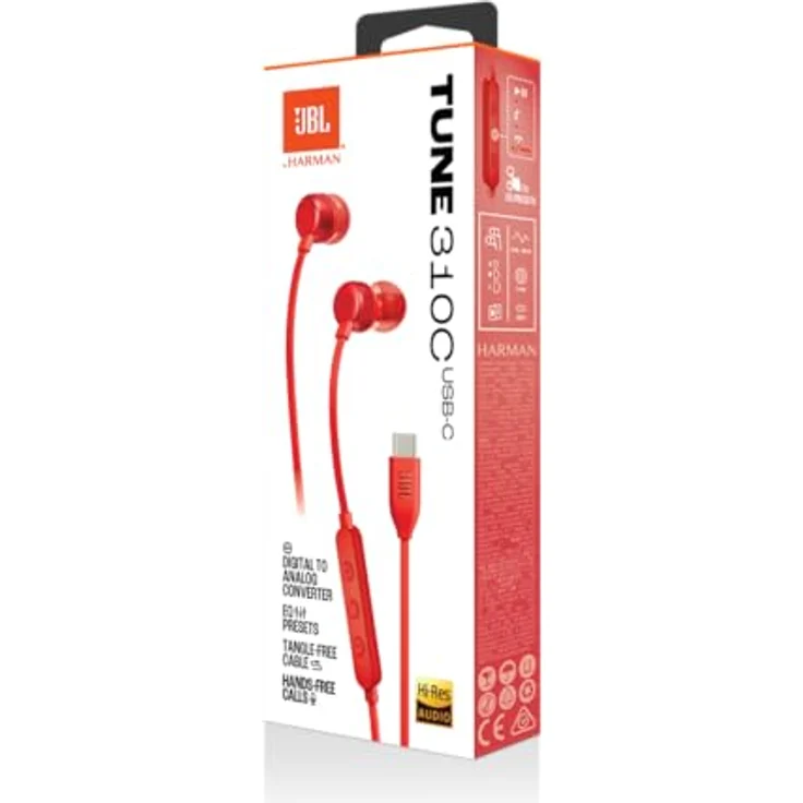 JBL Tune 310 C Kopfhörer – Kabelgebundene In-Ear-Kopfhörer Pure Bass Sound, Mikrofon und USB-C-Anschluss – Rot – Bild 5