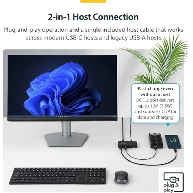 StarTech 4-Port USB-C und USB-A Hub mit Eigenstromversorgung, 5Gbps, 36W Netzadapter, 1x USB-C, 3x USB-A, Plug and Play für MacBook und Windows – Bild 3