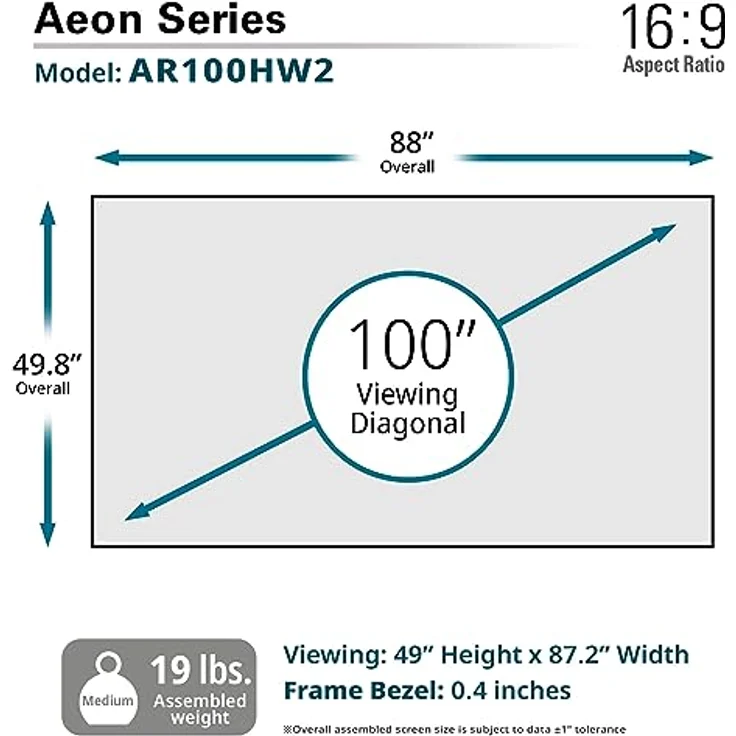 Elite Screens Aeon Edge Free AR100WH2 Rahmenleinwand kein sichtbarer Rahmen 221,0cm x 124,0cm (BxH) 16:9 – Bild 3