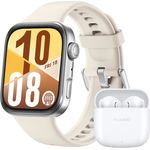 HUAWEI Watch Fit 4, Smartwatch mit silbernem Gehäuse und weißem Fluorelastomer-Armband, 10 Tage Akkulaufzeit, Dual-Band GPS, NFC-Zahlung + FreeBuds SE 2 mit Rauschunterdrückung