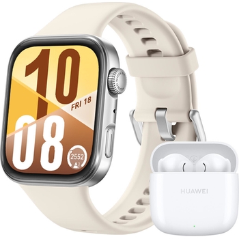 HUAWEI Watch Fit 4, Smartwatch mit silbernem Gehäuse und weißem