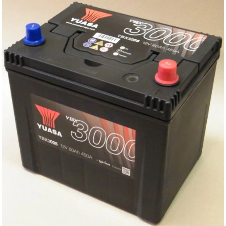 Yuasa SMF YBX3005 Autobatterie 60Ah, T1 Poltyp, 12V, 500A Kälteprüfstrom, mit Ladezustandsanzeige, 175mm x 225mm x 232mm, 15,5kg – Bild 2