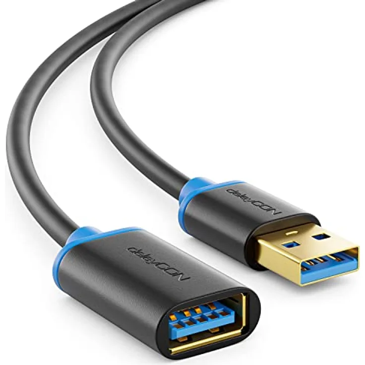 deleyCON 1m USB 3.0 Super Speed Verlängerungskabel - USB A-Stecker zu USB A-Buchse - USB 3.0 Super Speed Technologie bis zu 5 Gbit/s - Schwarz/Blau - Preisvergleich