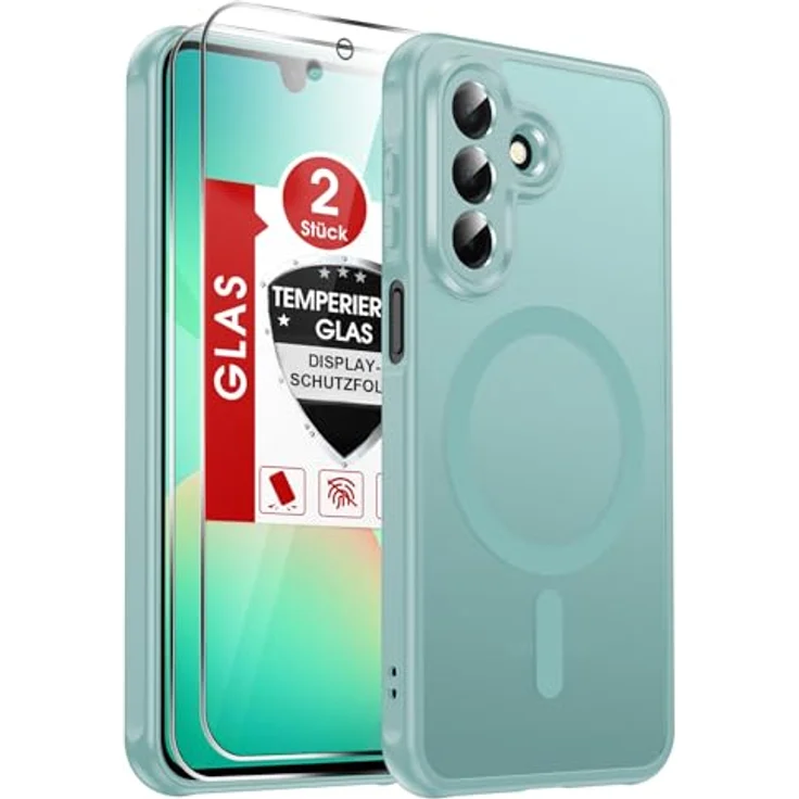 LeYi Magnetische Handyhülle für Samsung Galaxy A27 5G, Militärschutz mit transluzentem Design, 2 Stück Schutzfolie, Minzgrün – Bild 1