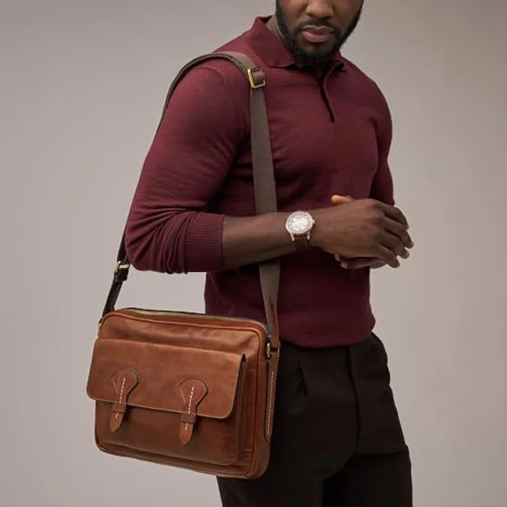 Fossil Aktentasche Greenville, Leder Umhängetasche im Messenger-Stil, verstellbarer Umhängeriemen, zahlreiche Fächer, Reißverschluss innen – Bild 6