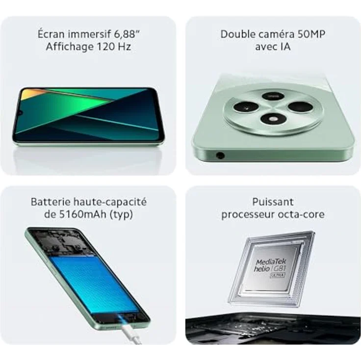 Xiaomi Poco C75 Smartphone, 8 + 256 GB, 17,8 cm Display, 120 Hz HD+, Medialek Helio G81, Gold – Bild 3