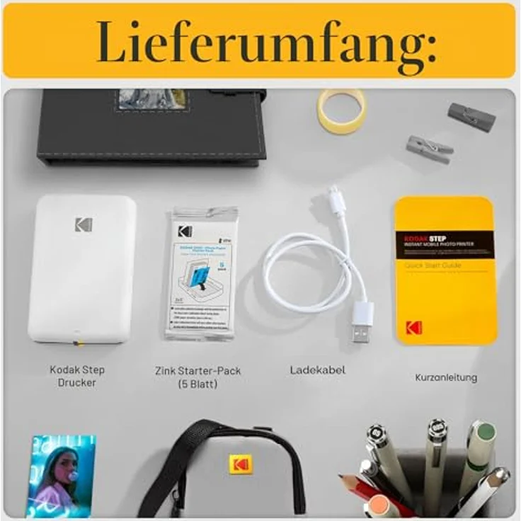 KODAK Step Drucker, mobiler kabelloser Fotodrucker mit ZINK-Technik und kostenloser KODAK App für iOS und Android, Weiß - Tragbar und leicht, 25 Fotos pro Akku-Ladung, ideal für kreative Projekte – Bild 4