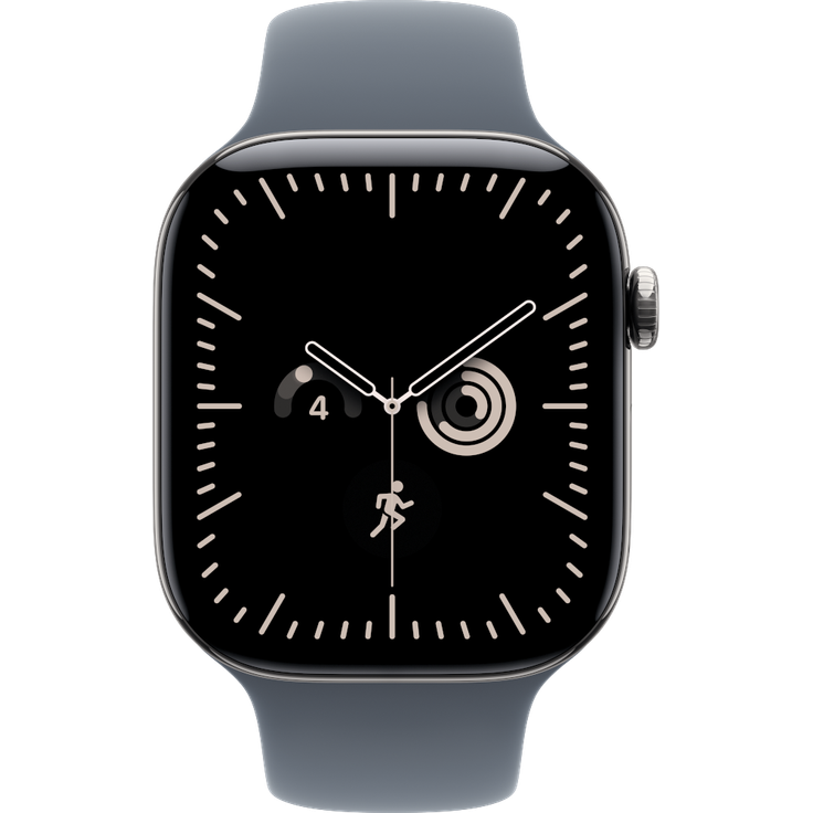 Apple Watch Series 12 Cellular 46mm, Natur Titan Case mit Navyblauem Sport Band, S/M - Gesundheits- und Fitness-Tracker, 15 Minuten Schnellladung