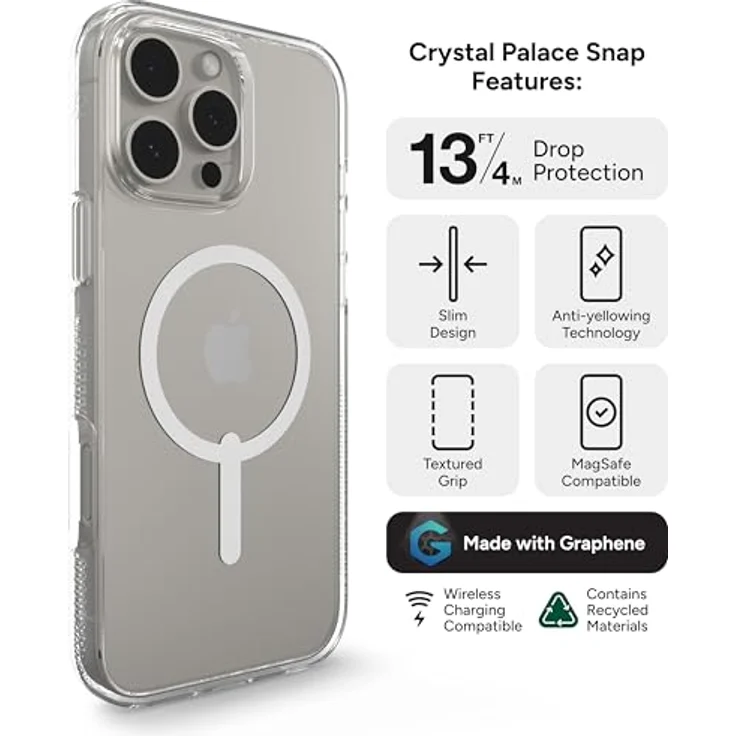 ZAGG Crystal Palace Snap, Graphen-verstärkte Hülle für iPhone 16 Pro Max [6.9-Inch], MagSafe kompatibel, kein Vergilben, Kratzfest, stoßfest, Abdeckung für die Rückseite (Transparent) – Bild 3