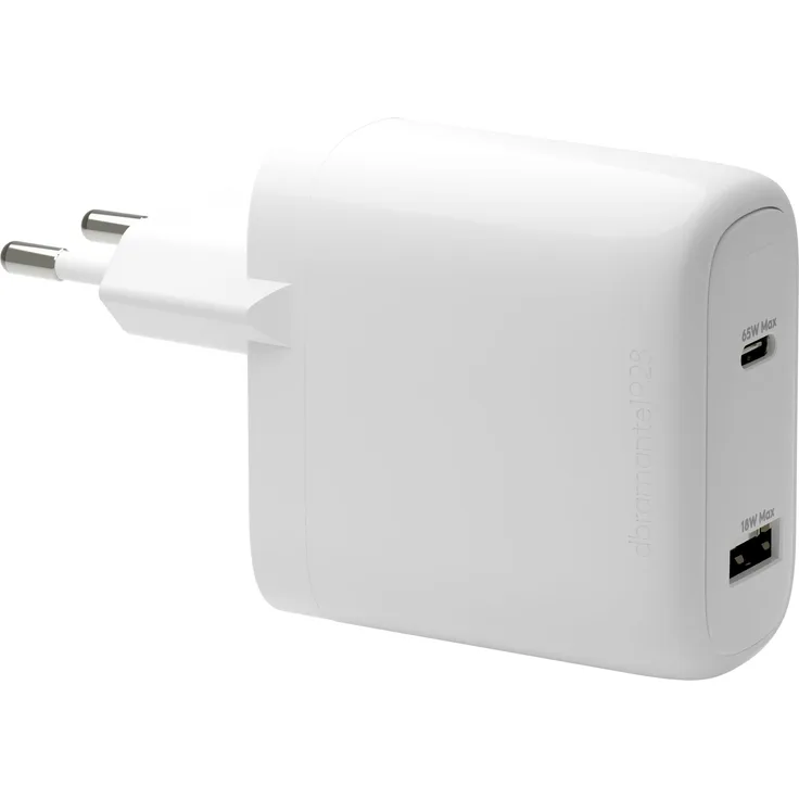 dbramante1928 WALL CHARGER - USB-C 65W+18W EU, USB Ladegerät aus 100% recyceltem Kunststoff, Weiss, kompaktes Design