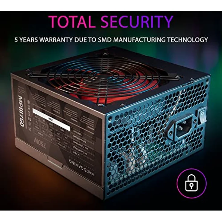 Mars Gaming MPIII750, PC ATX 750W Netzteil, 5 Jahre Garantie, Silent AI-RPM Technologie, 85% Wirkungsgrad, Schwarz – Bild 2