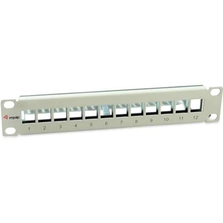 Equip 769330 12-Port Keystone geschirmtes Patchpanel, 10" in Hellgrau, robuster Stahl, inkl. Haltestange