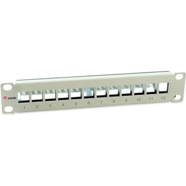 Equip 769330 12-Port Keystone geschirmtes Patchpanel, 10" in Hellgrau, robuster Stahl, inkl. Haltestange – Bild 1