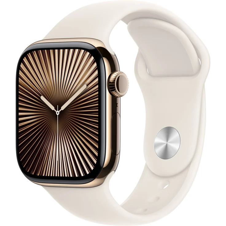 Apple Watch Series 10, 42 mm, GPS + Cellular, Titangehäuse Gold, Sportarmband Polarstern, M/L – Bild 1