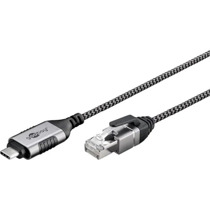 Goobay Ethernet-Kabel USB-C 3.1 auf RJ45 Slim, 5 m, CAT 6, bis zu 1 Gbit/s, schwarz-silber – Bild 1