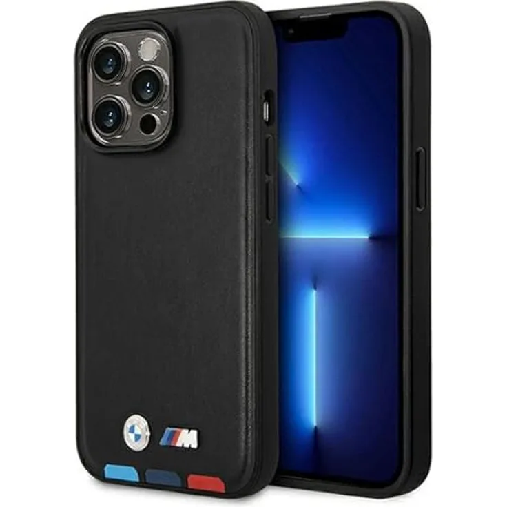 Etui BMW BMHMP14L22PTDK Hülle für iPhone 14 Pro 6,1" schwarz/Black Leather Stamp Tricolor