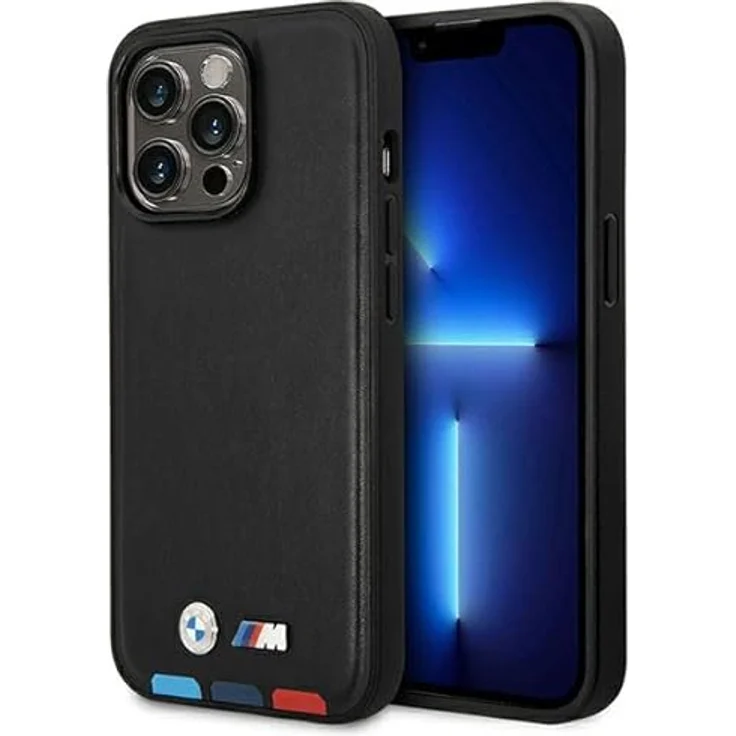 Etui BMW BMHMP14L22PTDK Hülle für iPhone 14 Pro 6,1" schwarz/Black Leather Stamp Tricolor – Bild 1