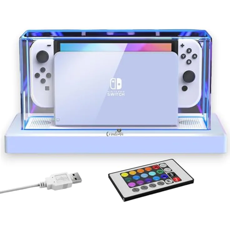 Coradoma Schutzhülle Acryl Case mit LED Beleuchtung für Nintendo Switch/Switch OLED – Transparent, Fernbedienung, Staubschutz und Dekoration - Preisvergleich