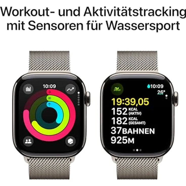 Apple Watch Series 10, 42 mm, GPS + Cellular, Titangehäuse Natur, Milanaise Armband Natur, One size – Bild 4