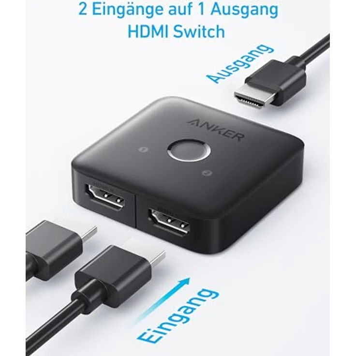 Anker HDMI-Switch, 4K @ 60 Hz, bidirektionaler Switch, 2-in-1-Ausgang, unterstützt HDR, 3D, Dolby, kompatibel mit Laptops, PC, Xbox Series, PS5/PS4, Projektor - glatte Oberfläche – Bild 2