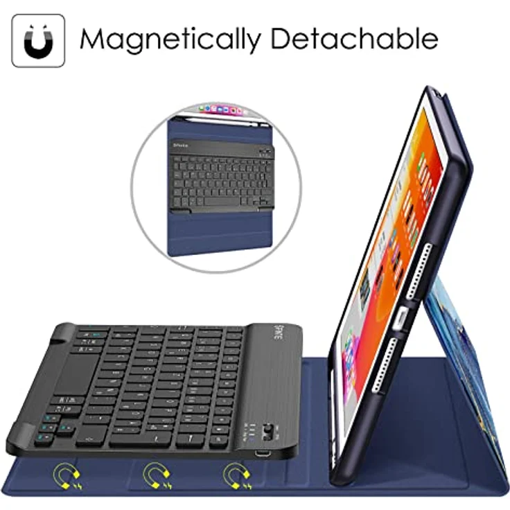Fintie Tastatur Hülle für iPad 10.2 Zoll (9/8/ 7 Generation - 2021/2020/2019), Ozean Marmor, mit TPU Rückschale, Pencil Halter und magnetisch Abnehmbarer Tastatur – Bild 4