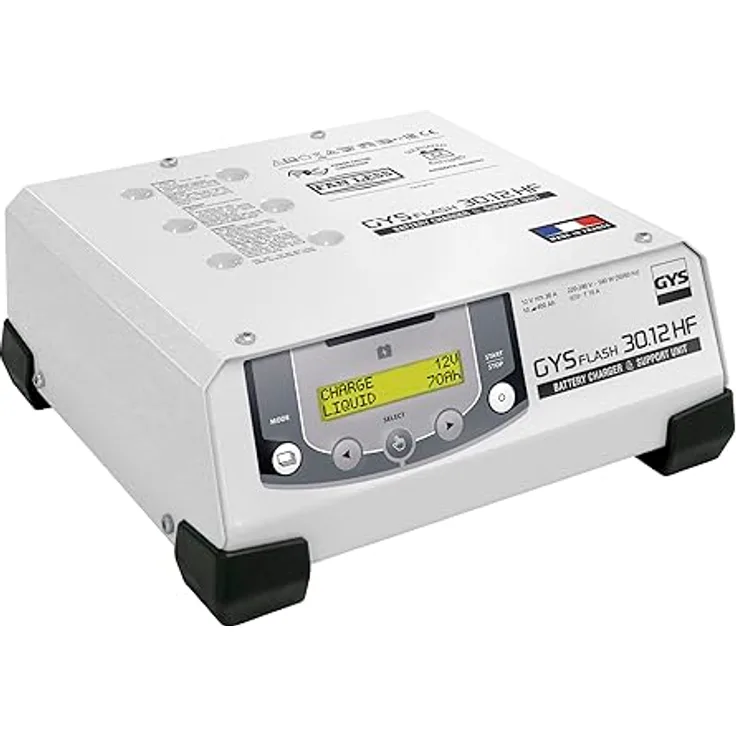 GYS GYSFLASH 30.12 HF 029224 Automatikladegerät 12V 30A, Inverter-basierte Spannungsquelle mit 5 Funktionen für Showroom und Diagnose, kompakt 11 cm hoch