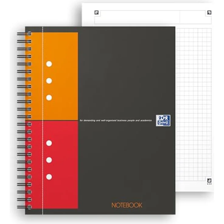 OXFORD Notizbuch International Optik Paper A5+, 80 g/qm, 5mm kariert, 80 Blatt, schwarz, doppelspiral gebunden, Scribzee-kompatibel – Bild 2
