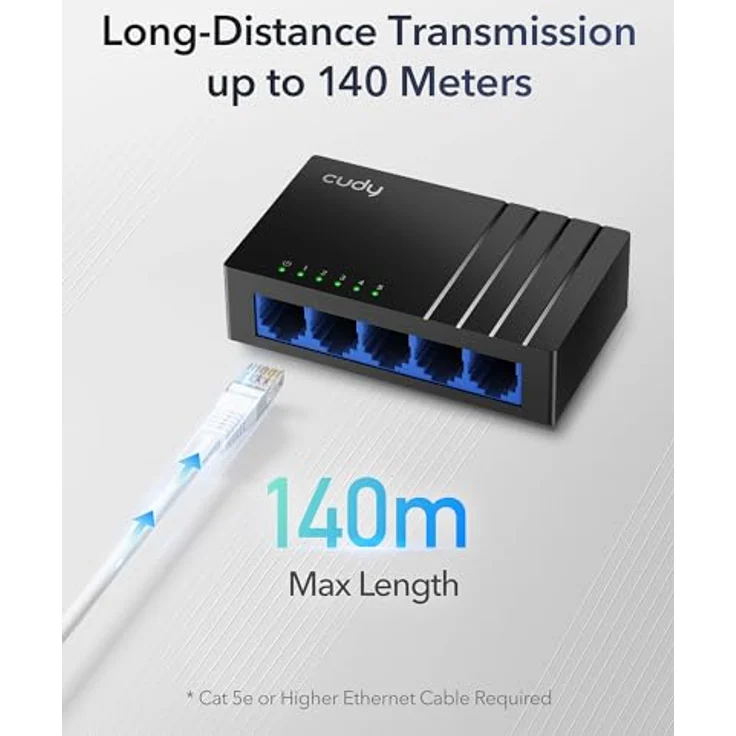 cudy GS105D 5-Port Gigabit Switch Netzwerk-Switch, Desktop Kunststoffgehäuse, Stromsparend, Plug & Play – Bild 3