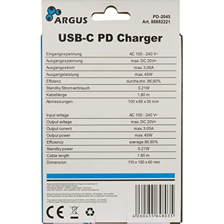 Inter-Tech Stecker-Netzteil PD-2045 45W USB-C schwarz – Bild 3