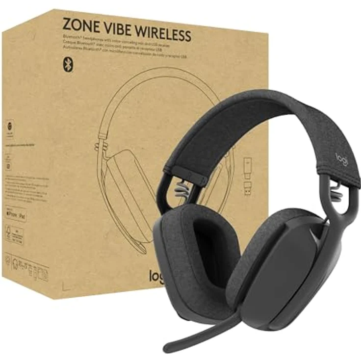 Logitech Zone Vibe Wireless, Bluetooth-Kopfhörer mit Geräuschunterdrückung, Microsoft Teams zertifiziert, Graphit – Bild 1