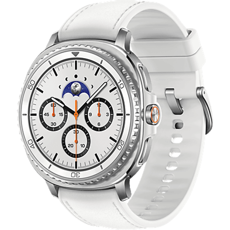 SAMSUNG Galaxy Watch8 Classic LTE 46 mm Smartwatch mit PU/Kautschuk-Armband, für Handgelenke 130-205 mm, Weiß