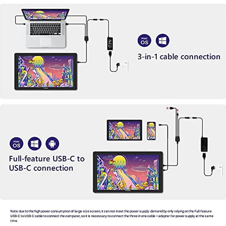 HUION Kamvas 24 Plus Grafikzeichnungstablette 140% SRGB - 23.8inch, Android-Träger, Batteriefreier Stift, 8192 Stiftdruckempfindlichkeit, Neigung – Bild 5