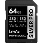 Lexar Silver Pro SD Karte 64GB, SD Speicherkarte UHS-II, V60, U3, C10, SDXC Karte, Bis zu 280 MB/s Lesen, für professionelle Fotografen, Videofilmer, Enthusiasten (LSDSIPR064G-BNNAA)
