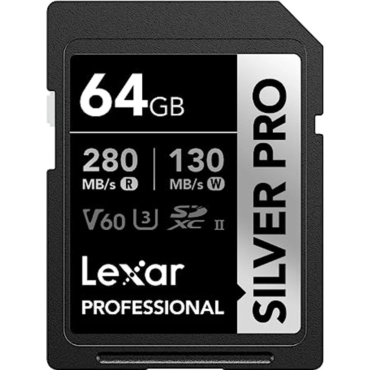 Lexar Silver Pro SD Karte 64GB, SD Speicherkarte UHS-II, V60, U3, C10, SDXC Karte, Bis zu 280 MB/s Lesen, für professionelle Fotografen, Videofilmer, Enthusiasten (LSDSIPR064G-BNNAA) – Bild 1
