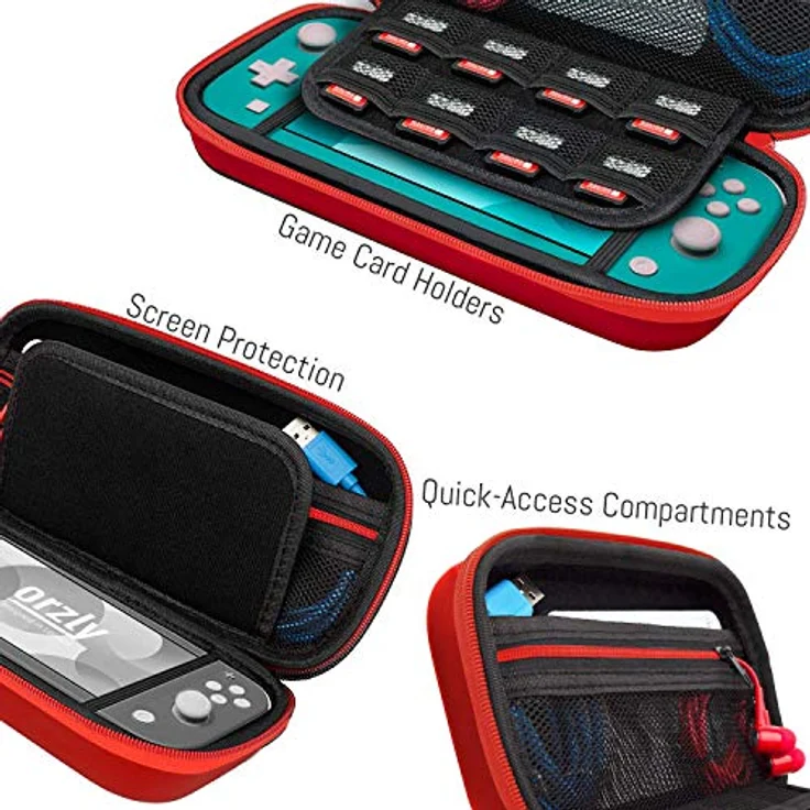 Orzly Tragetasche für Nintendo Switch Lite (2019), Hartschalen Case mit Platz für Konsole und Zubehör, rot – Bild 5
