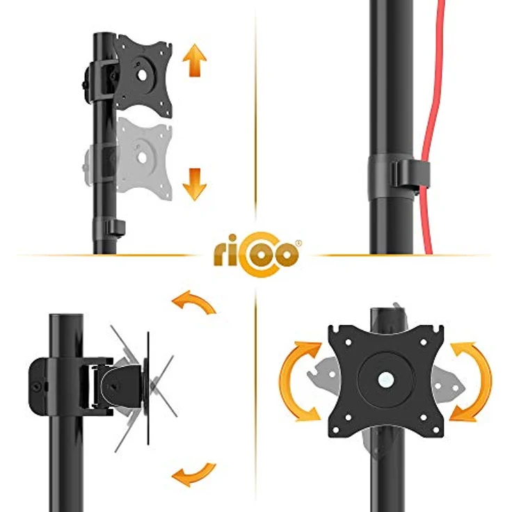 RICOO Monitor Halterung Tisch, VESA Tischhalterung für 12-27 Zoll, Monitorhalterung 1 Monitor Arm TS7011, Bildschirmhalterung Monitorarm Bildschirm Halter Monitorhalter, Arme für Computermonitore – Bild 5