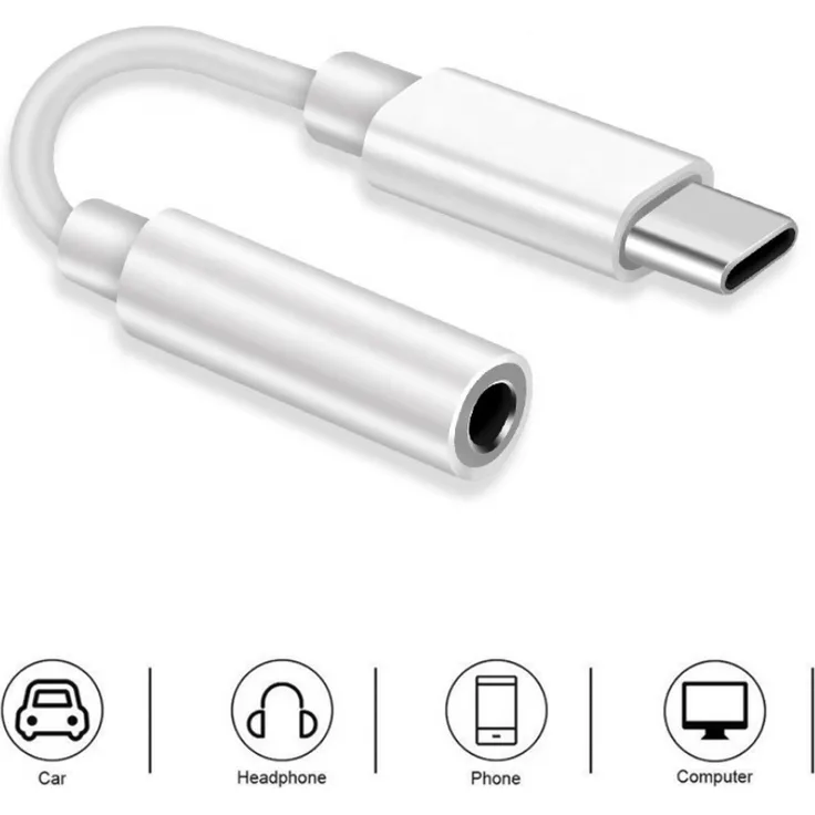 Marco Kuhn USB Type C auf 3.5 mm Klinkenbuchse Audio AUX Adapter, kompakt und universell kompatibel, weiß