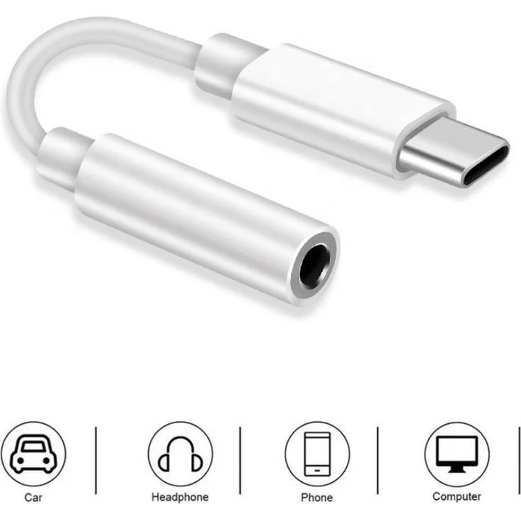 Marco Kuhn USB Type C auf 3.5 mm Klinkenbuchse Audio AUX Adapter, kompakt und universell kompatibel, weiß