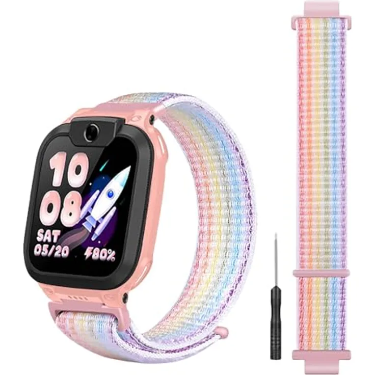 GIOPUEY Armband für imoo Watch Phone Z7/Z6/Z1, geflochtenes Nylonarmband unisex, elastisch und atmungsaktiv - Light Rainbow