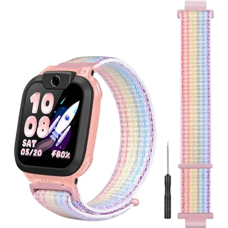 GIOPUEY Armband für imoo Watch Phone Z7/Z6/Z1, geflochtenes Nylonarmband unisex, elastisch und atmungsaktiv - Light Rainbow – Bild 1
