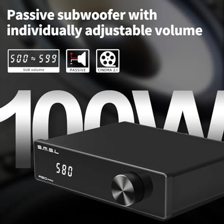 S.M.S.L A50 Pro, 2.1 Kanal HiFi Bluetooth 5.0 Verstärker mit 100W Bassleistung, HDMI (ARC) Unterstützung, MA12070P*2 Chip, einstellbare Frequenzübergangspunkte – Bild 3