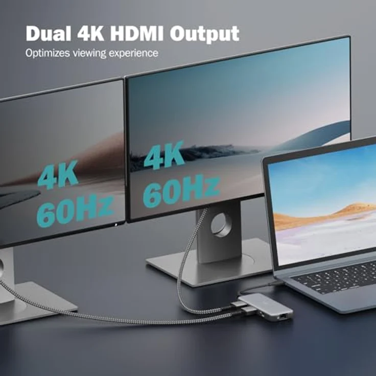 DIGITUS USB-C Docking Station - 8-Ports - 2X HDMI UltraHD 4k/60Hz - 2X USB-A 3.2 Gen2-1x USB-C 100W PD 3.0-1x RJ45 - Dual Kartenleser - Grau – Bild 5