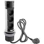 ChiliTec Versenkbare Einbausteckdose 3x Steckdose USB-A USB-C Edelstahl Rund Ladegerät Steckdosen für Schreibtisch Arbeitsplatte 230V mit 150cm Kabel Mehrfachsteckdose für Büro Küche Werkstatt Schwarz