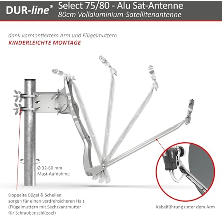 DUR-line Select 75/80cm Anthrazit Satelliten-Schüssel - 3 x Test + Sehr gut + Aluminium Sat-Spiegel – Bild 6