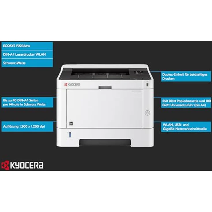 Kyocera Ecosys P2235dw/Plus Laserdrucker Schwarz Weiss, 35 Seiten pro Minute, WLAN, Duplex, Mobile Print, 3 Jahre Full Service Vor-Ort – Bild 2