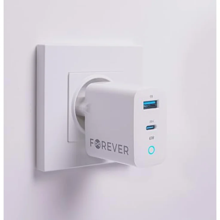 FOREVER Ladegerät USB C USB A 65W Weiß - Quick Charge und Power Delivery Technologie - GaN-Technologie - Ideal Schnellladegerät für Handys und Laptops – Bild 4