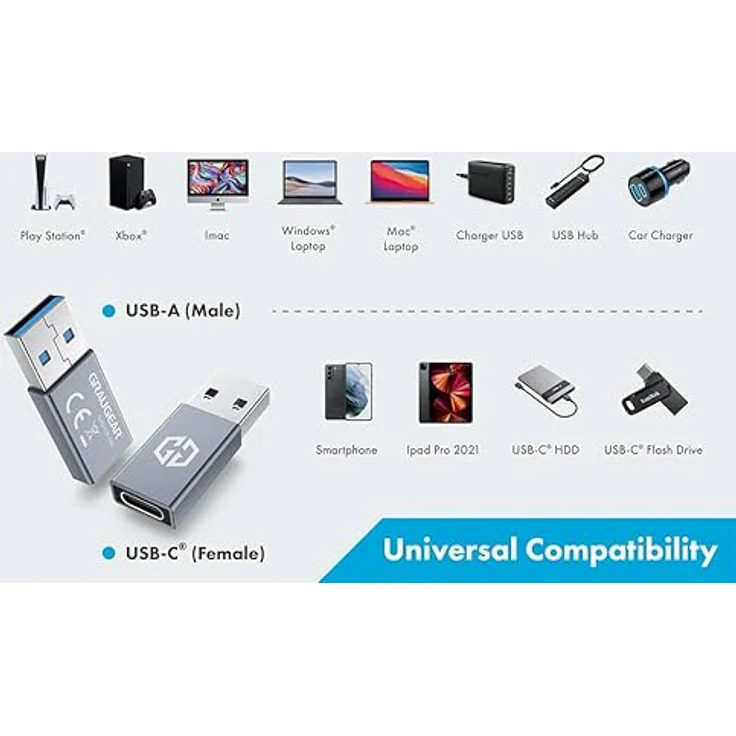 GRAUGEAR USB-C zu USB Adapter - Blitzschnelle 10 Gbit/s Datenübertragung, Dual-Seiten USB-C, Type-C Buchse zu Type-A Stecker, Grau – Bild 4