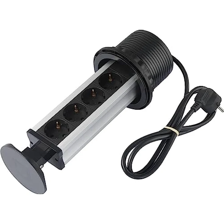 Sygonix Steckdosenturm 4fach Steckdosenleiste, versenkbar, Aluminium-Gehäuse, schwarz - Preisvergleich – Bild 4